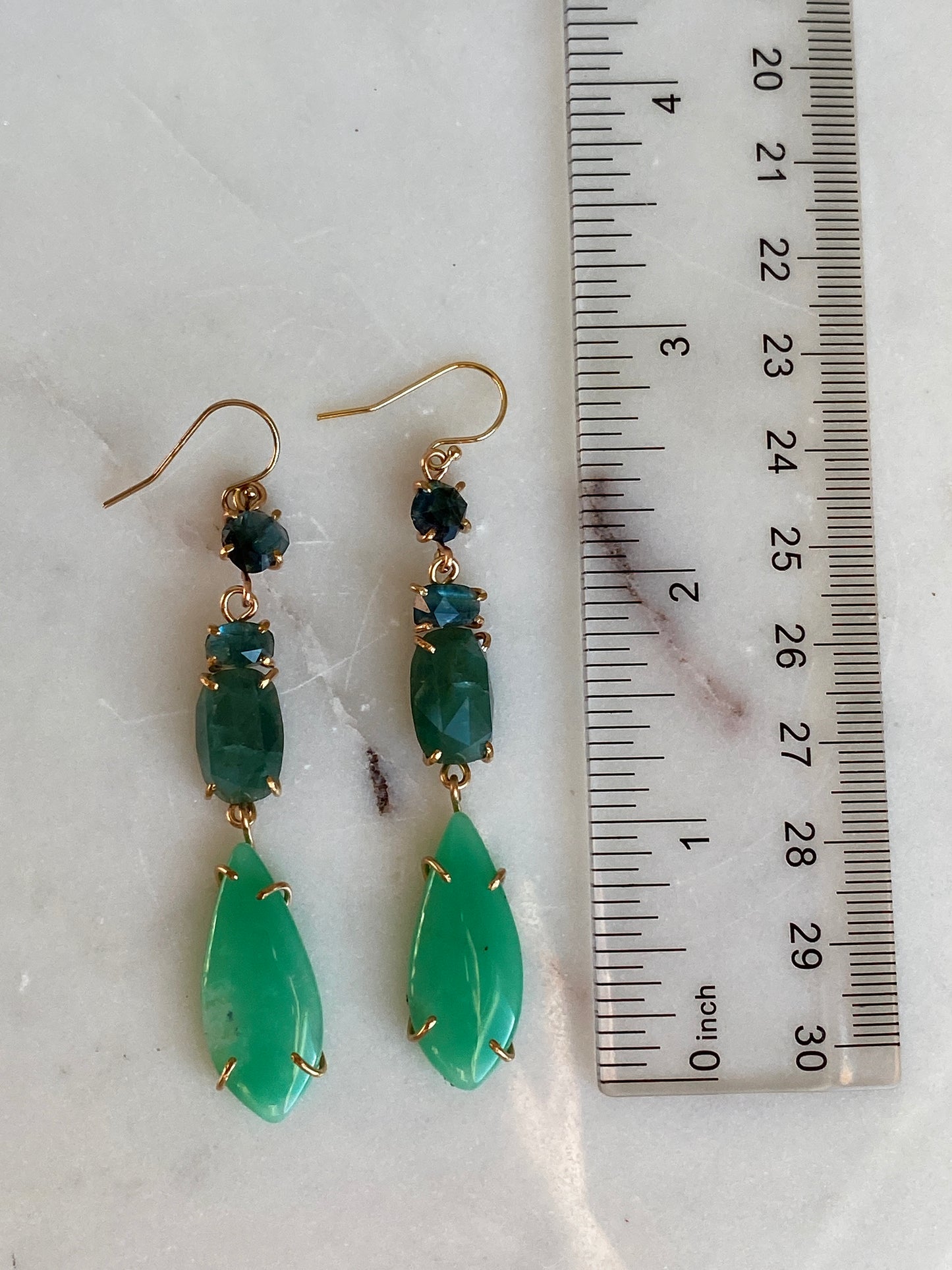 Tourmaline + Grandidierite + Chrysoprase Earrings