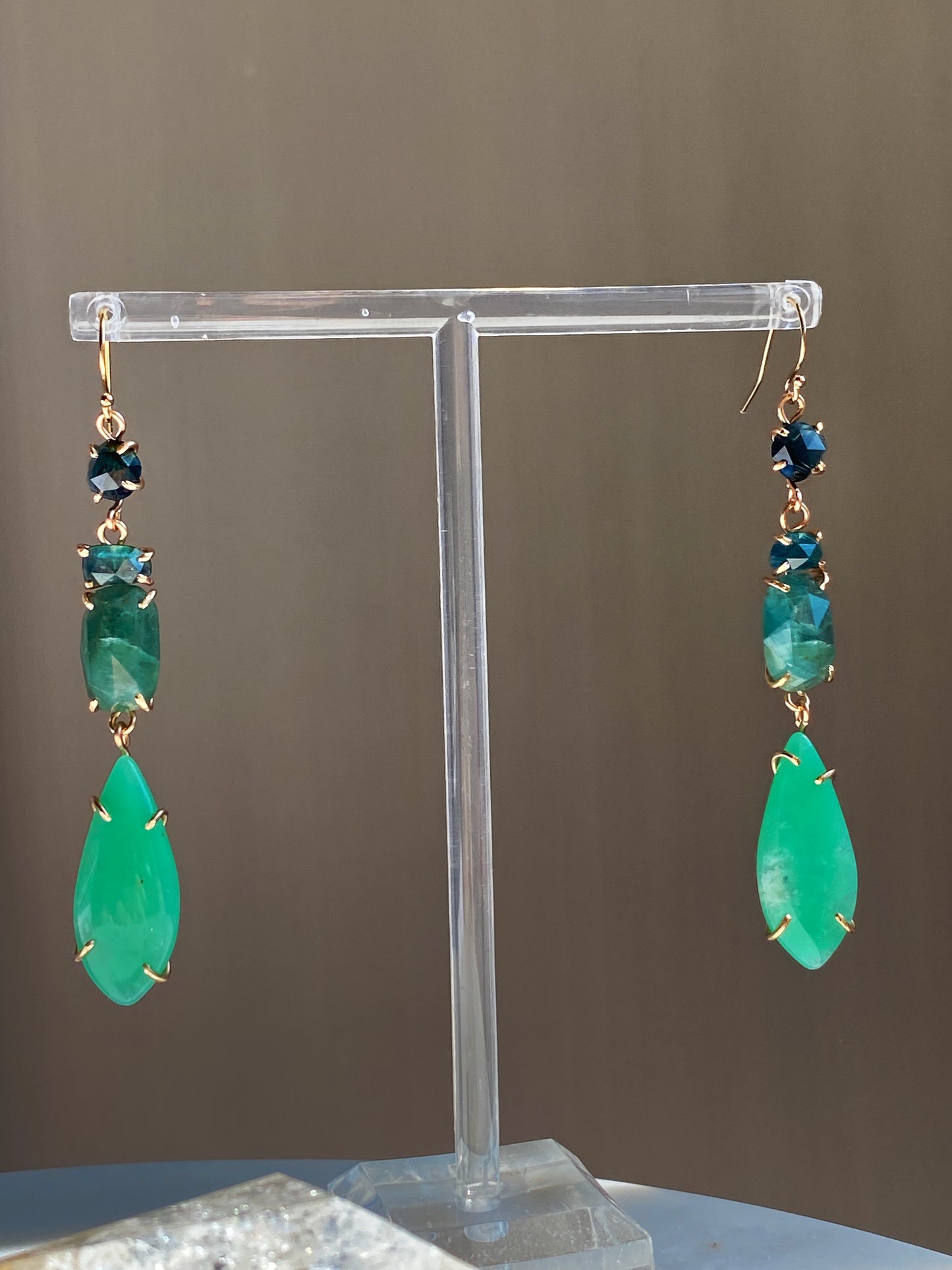 Tourmaline + Grandidierite + Chrysoprase Earrings