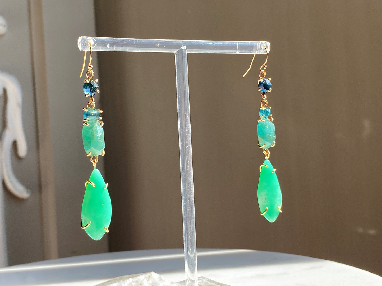Tourmaline + Grandidierite + Chrysoprase Earrings