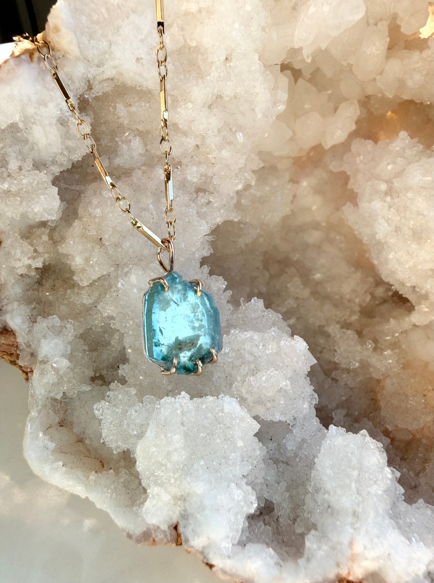 Blue Tourmaline Slice Necklace