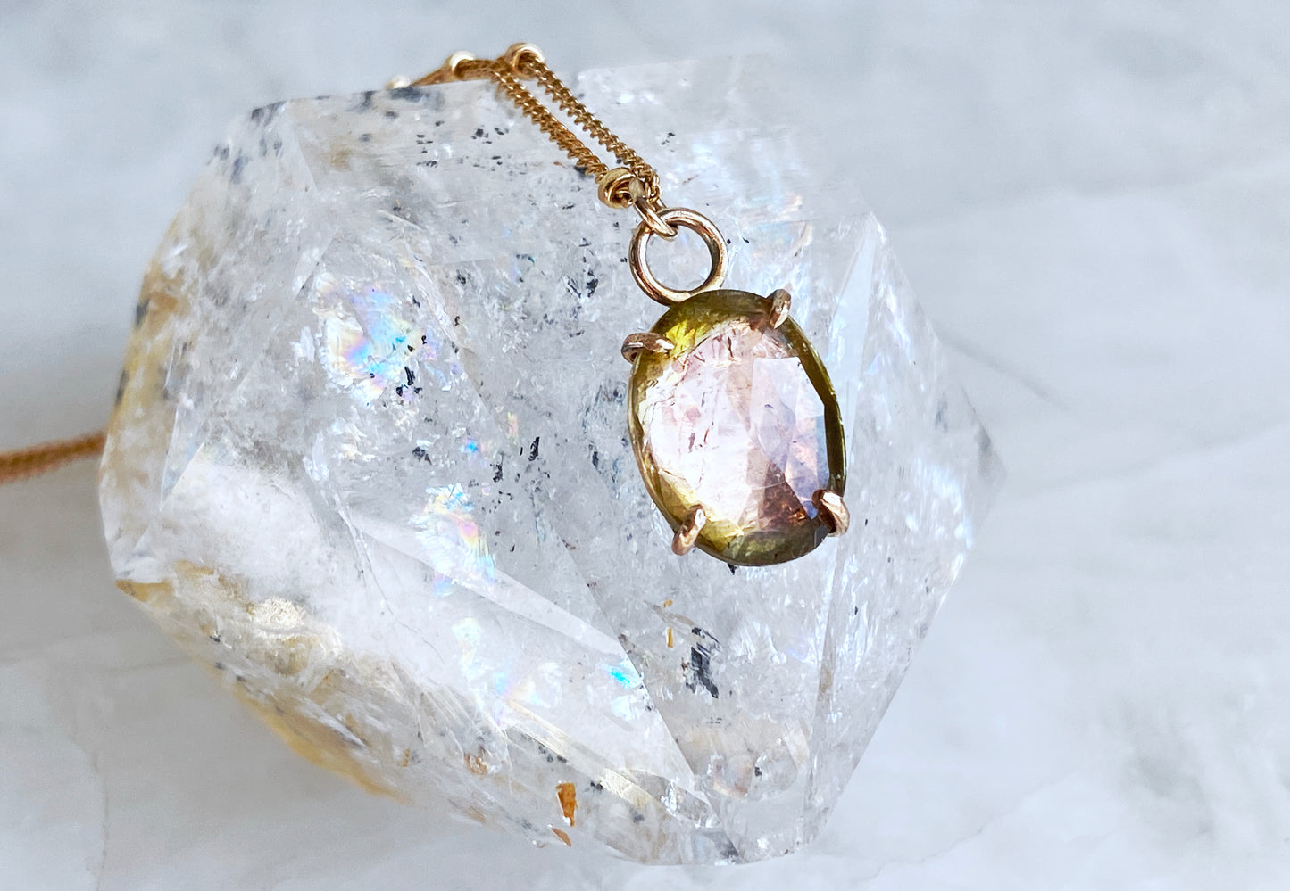 Peach Watermelon Tourmaline Necklace