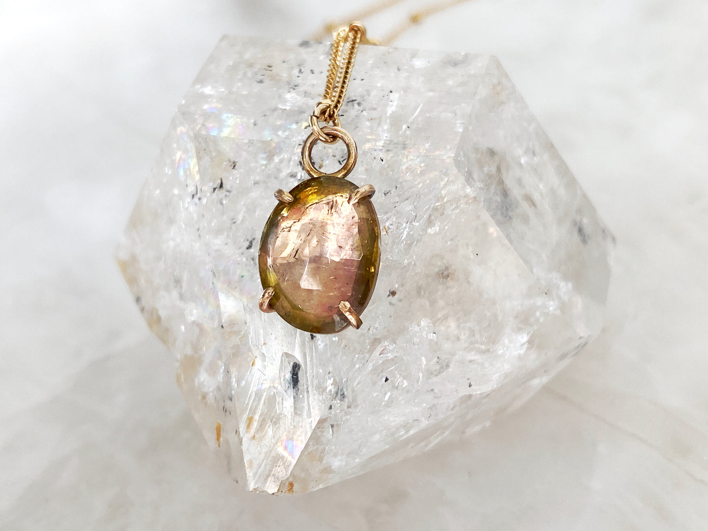 Peach Watermelon Tourmaline Necklace