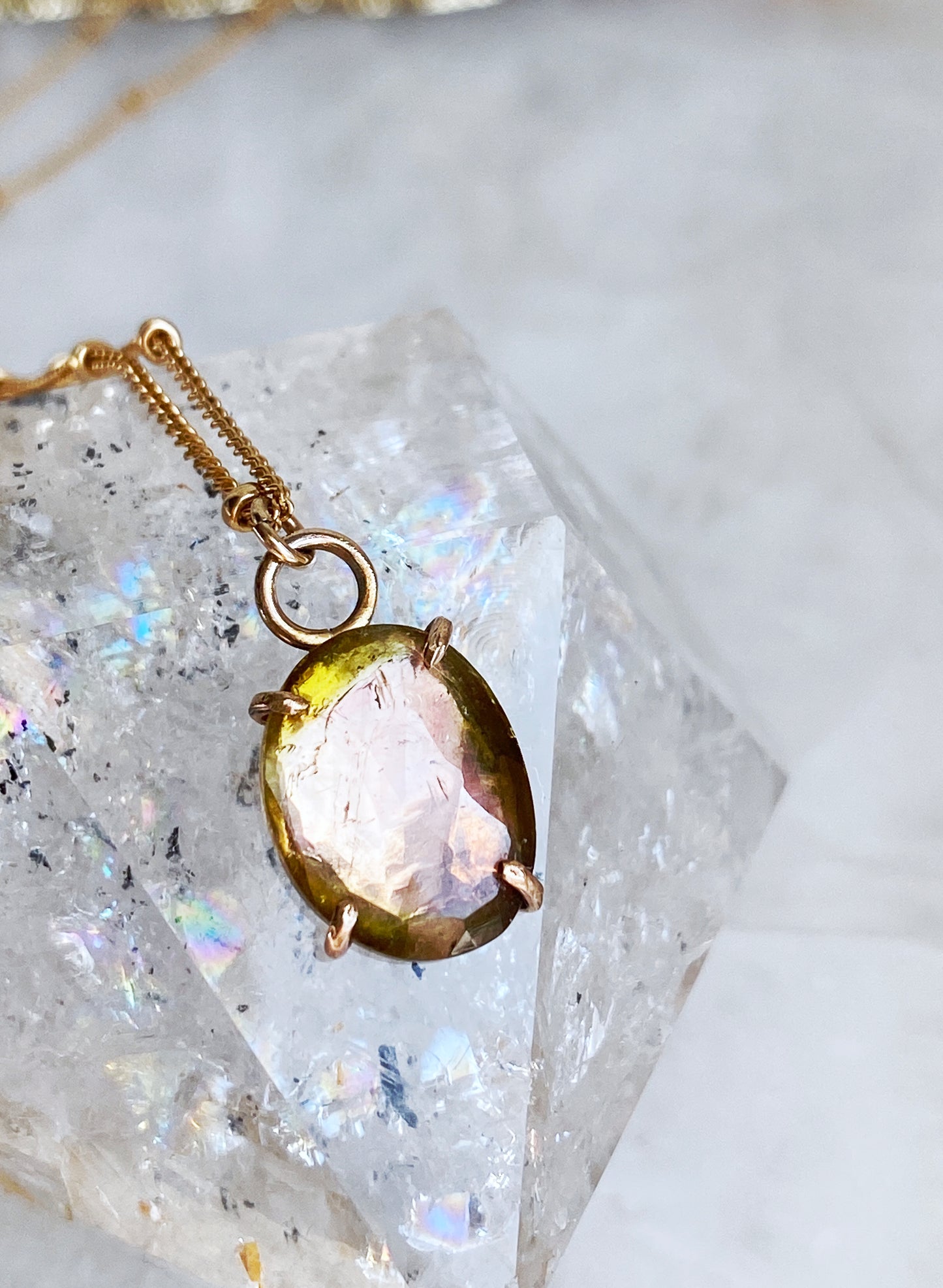 Peach Watermelon Tourmaline Necklace