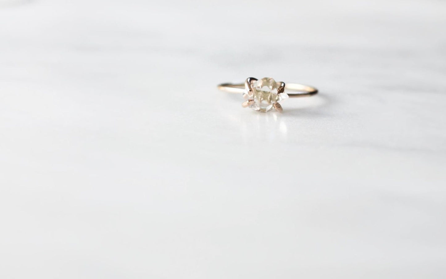 Mini Herkimer Diamond Ring in Rose Gold, Gold, or Sterling Silver