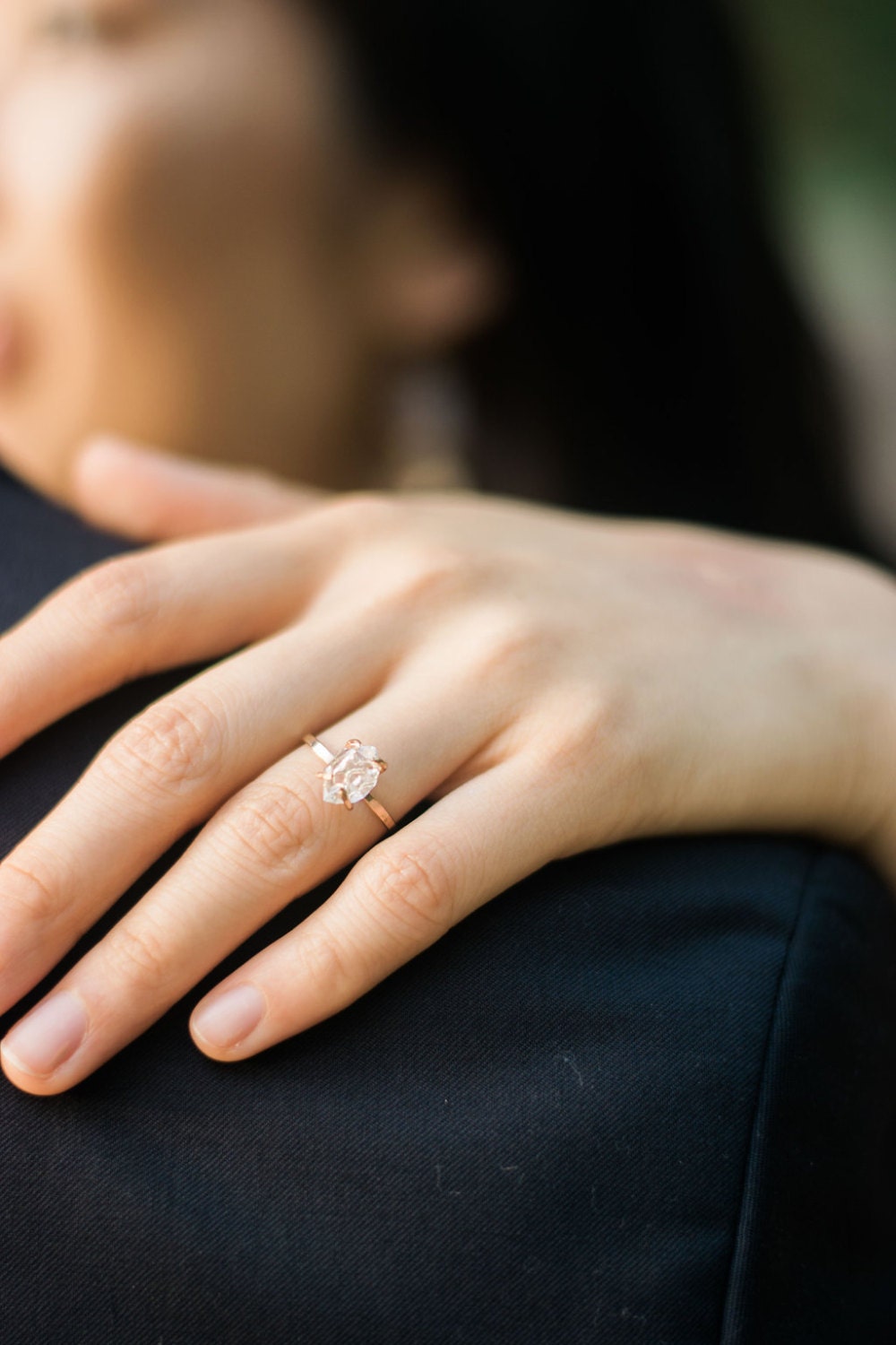 Herkimer Diamond Quartz Ring in Rose Gold