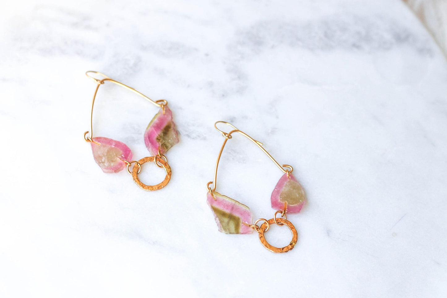 Pink Bicolor Tourmaline Slice Earrings