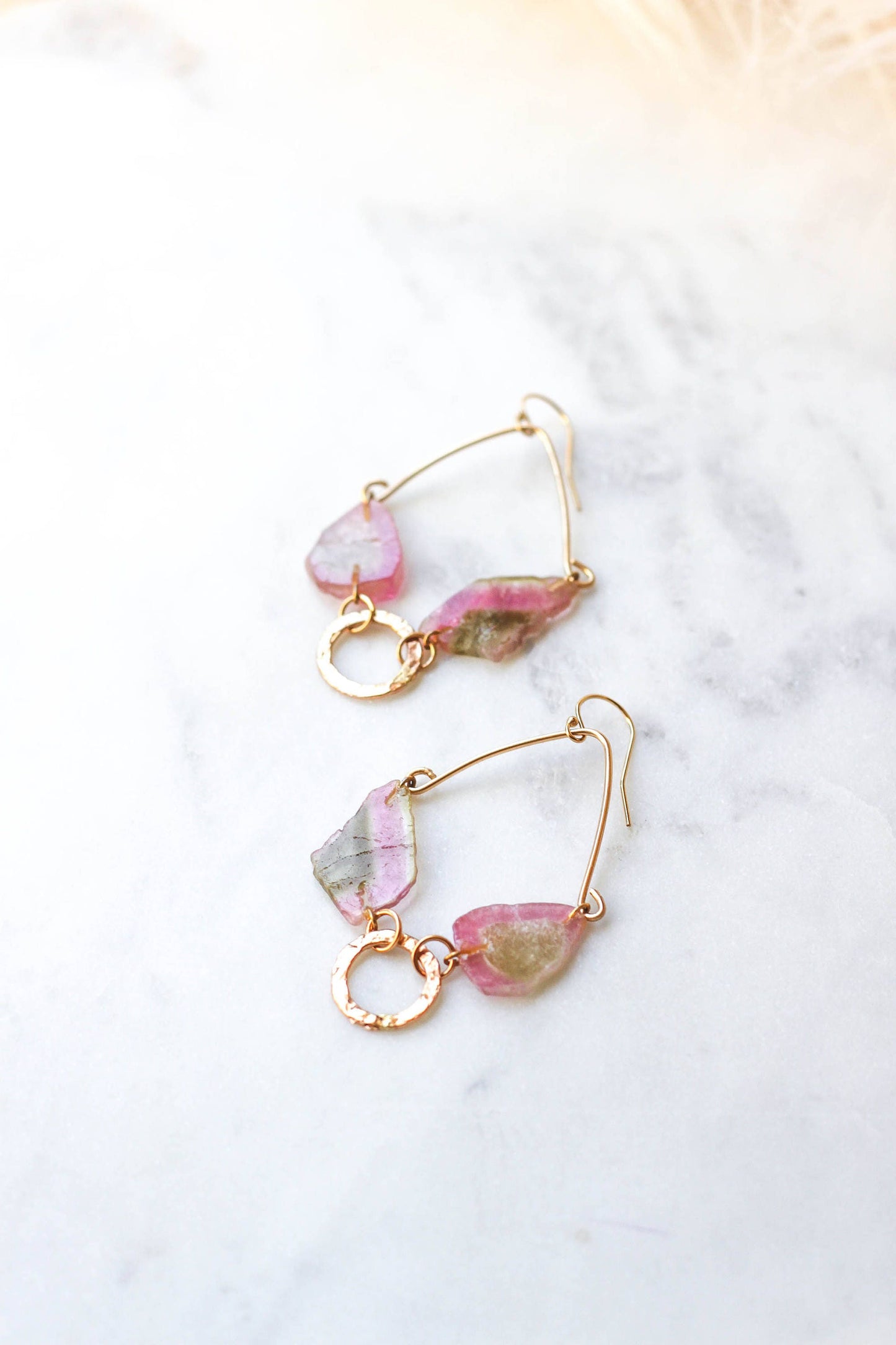Pink Bicolor Tourmaline Slice Earrings