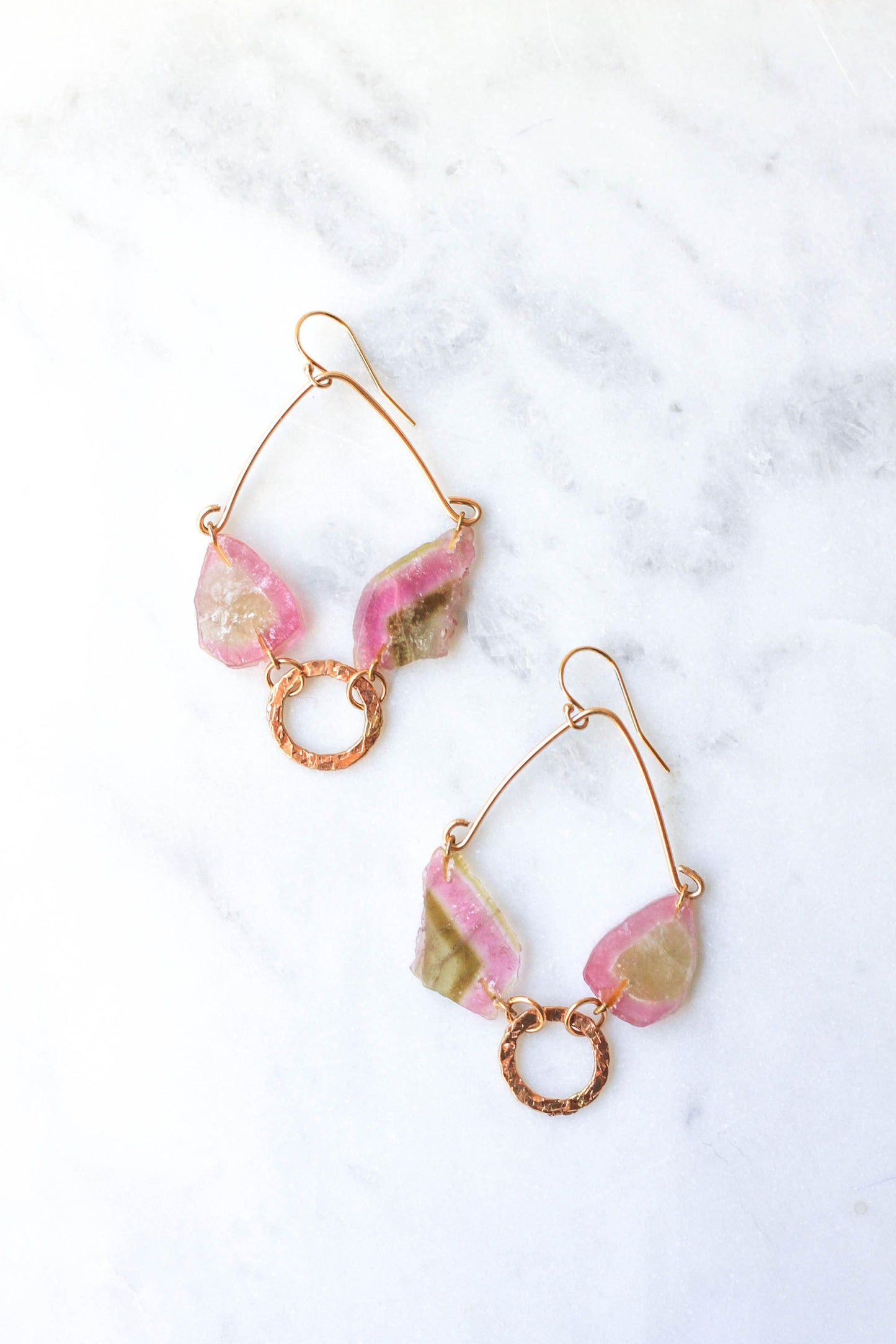 Pink Bicolor Tourmaline Slice Earrings