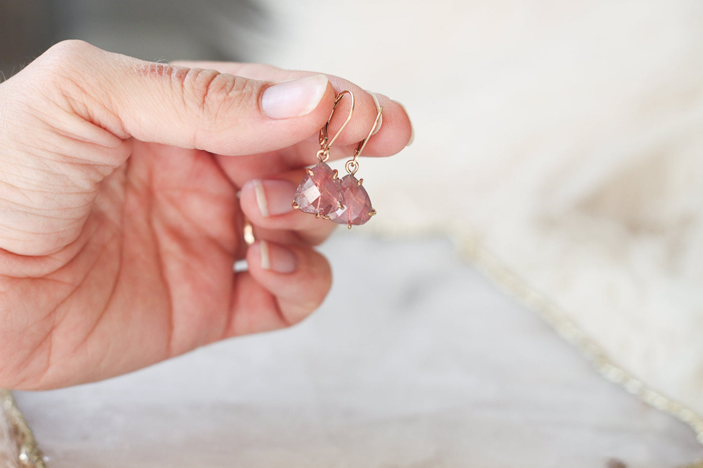 Pink Rose Cut Tourmaline Earrings