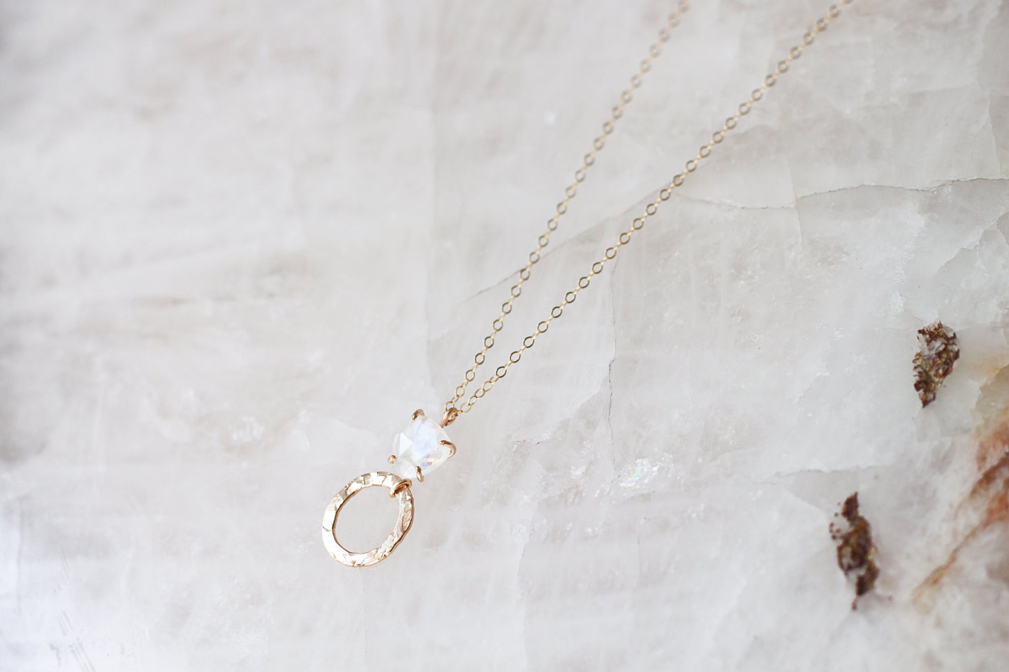 Rose Cut Rainbow Moonstone Necklace