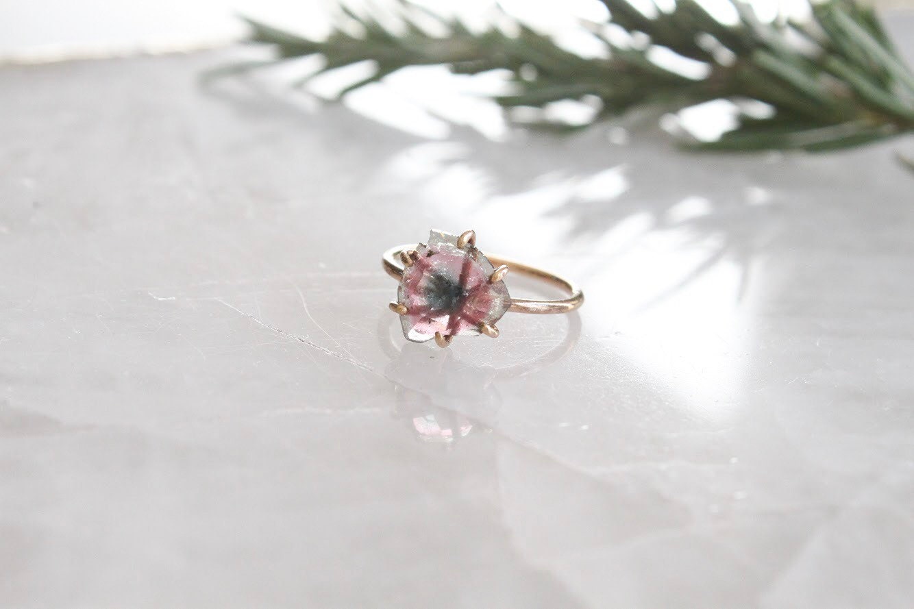 Rose Cut Blue + Pink Tourmaline Ring