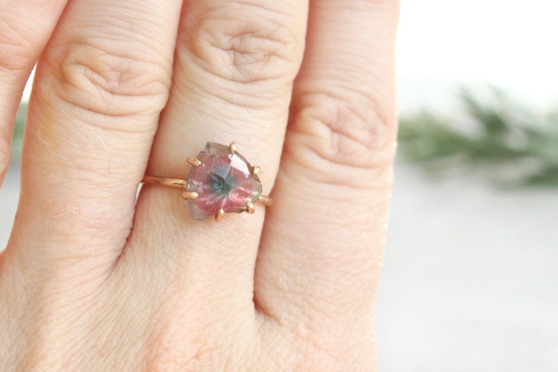 Rose Cut Blue + Pink Tourmaline Ring
