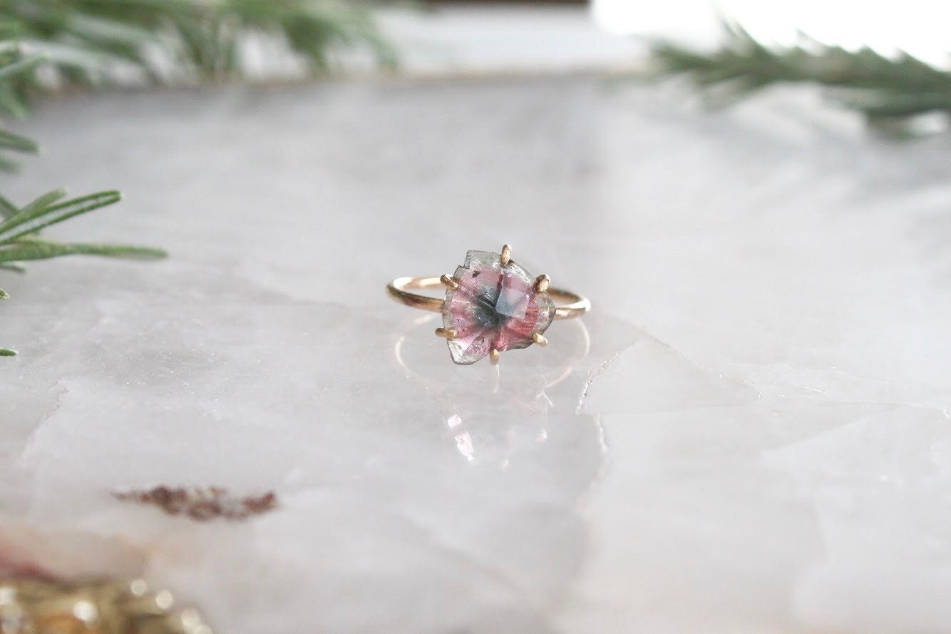 Rose Cut Blue + Pink Tourmaline Ring