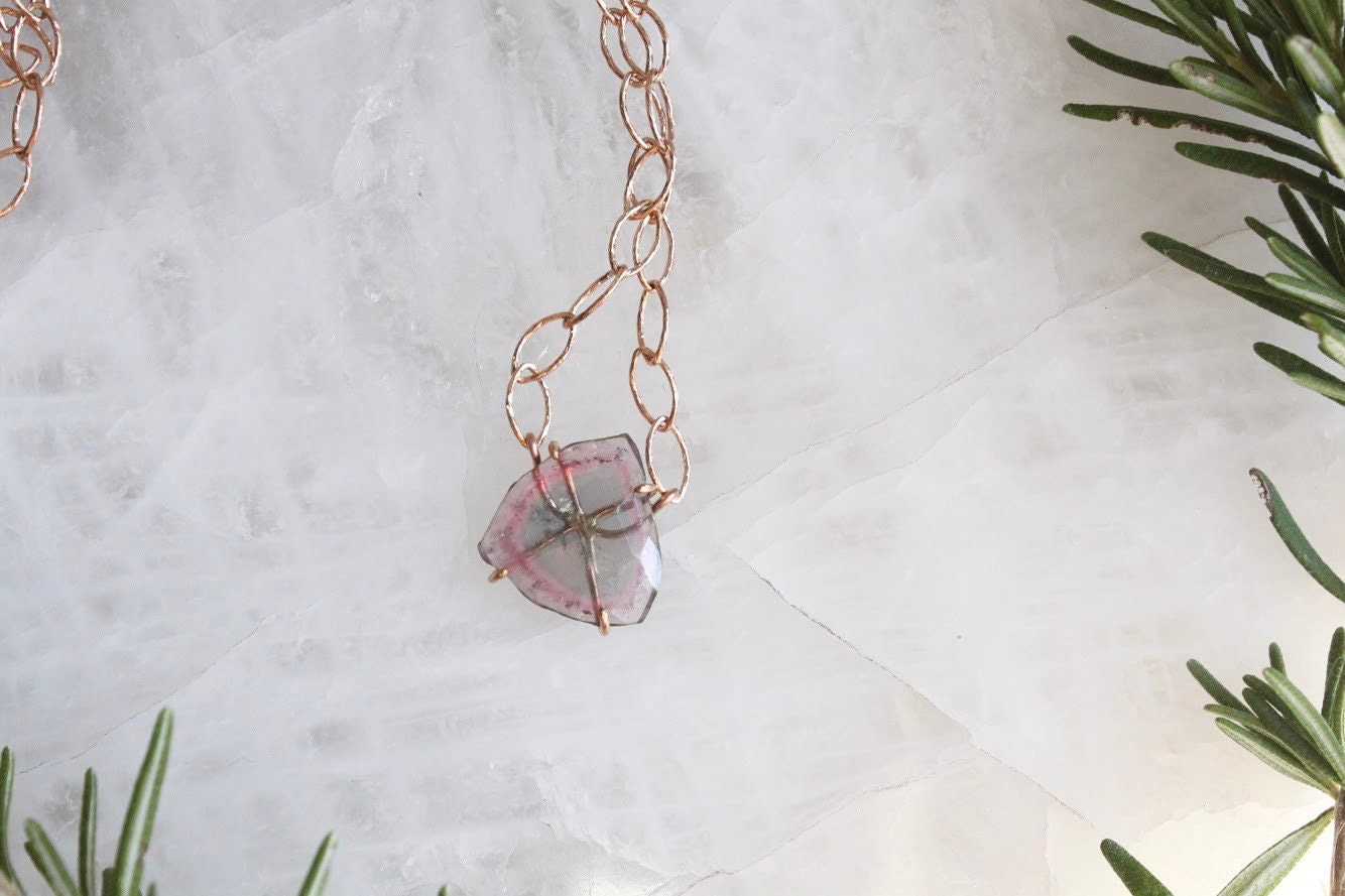 Rose Cut Tourmaline Slice Necklace
