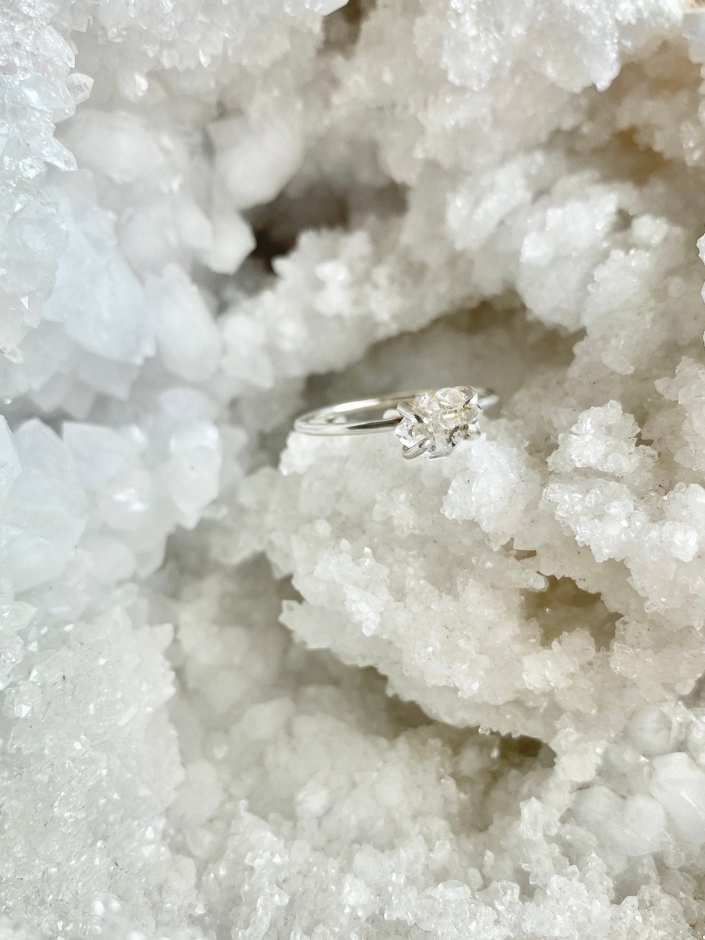 Mini Herkimer Diamond Ring in Rose Gold, Gold, or Sterling Silver