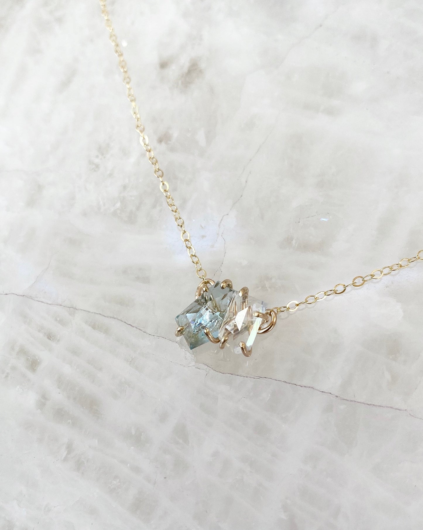 Rose Cut Aquamarine + Moonstone Necklace