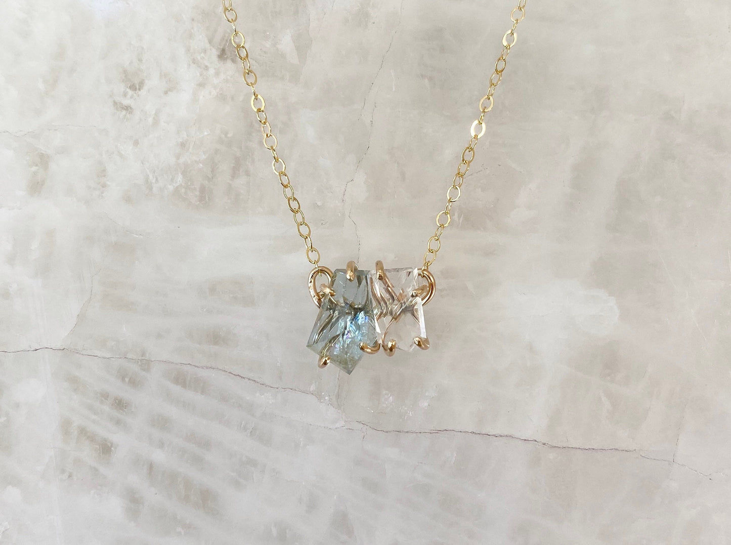 Rose Cut Aquamarine + Moonstone Necklace