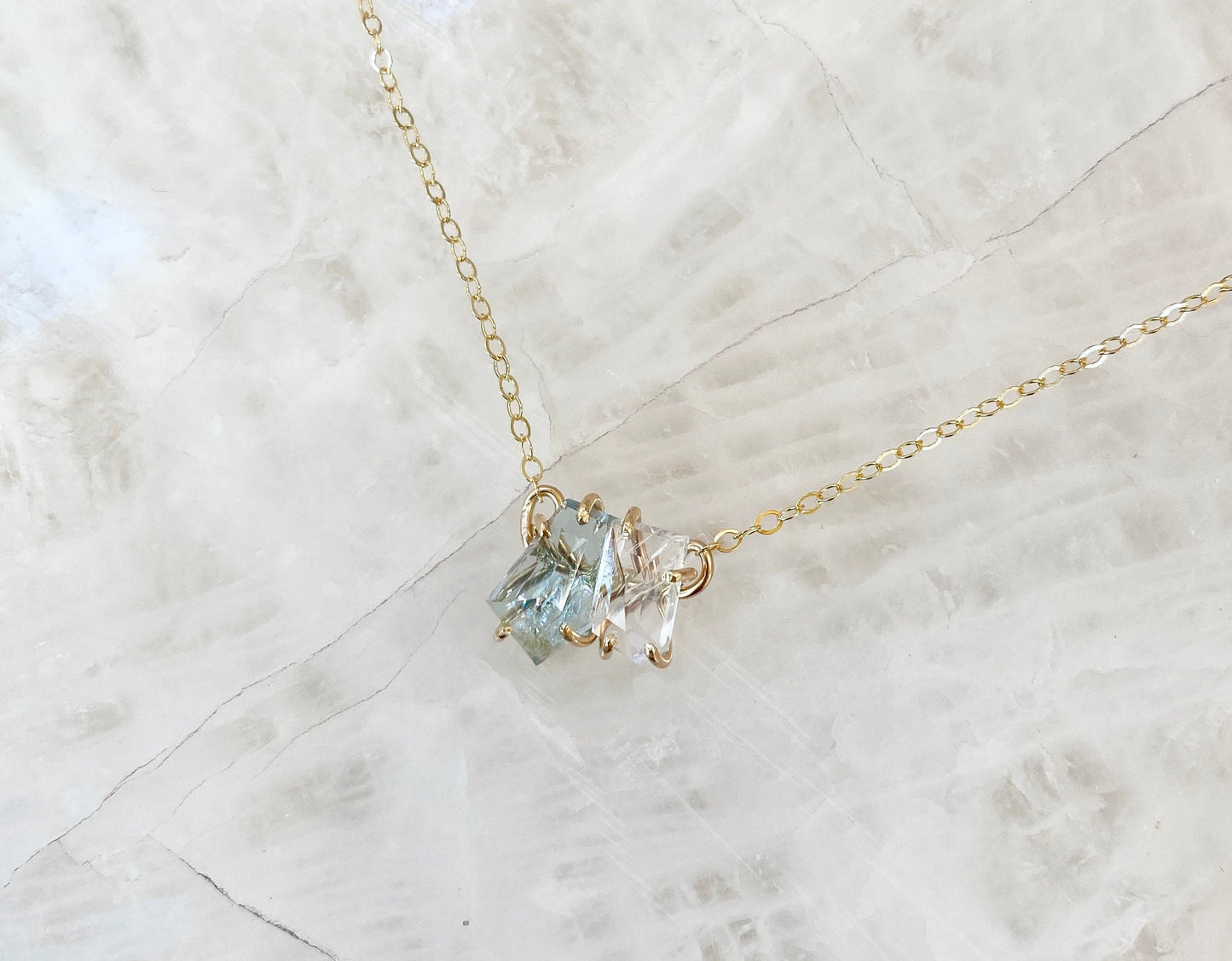 Rose Cut Aquamarine + Moonstone Necklace