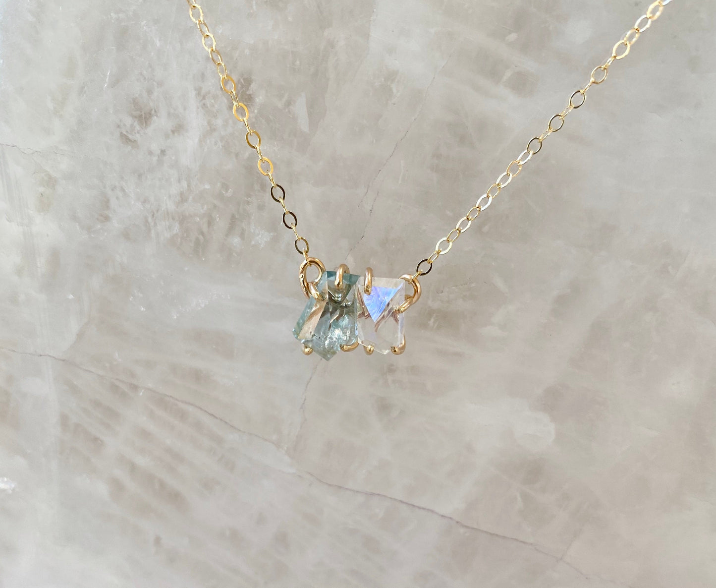 Rose Cut Aquamarine + Moonstone Necklace