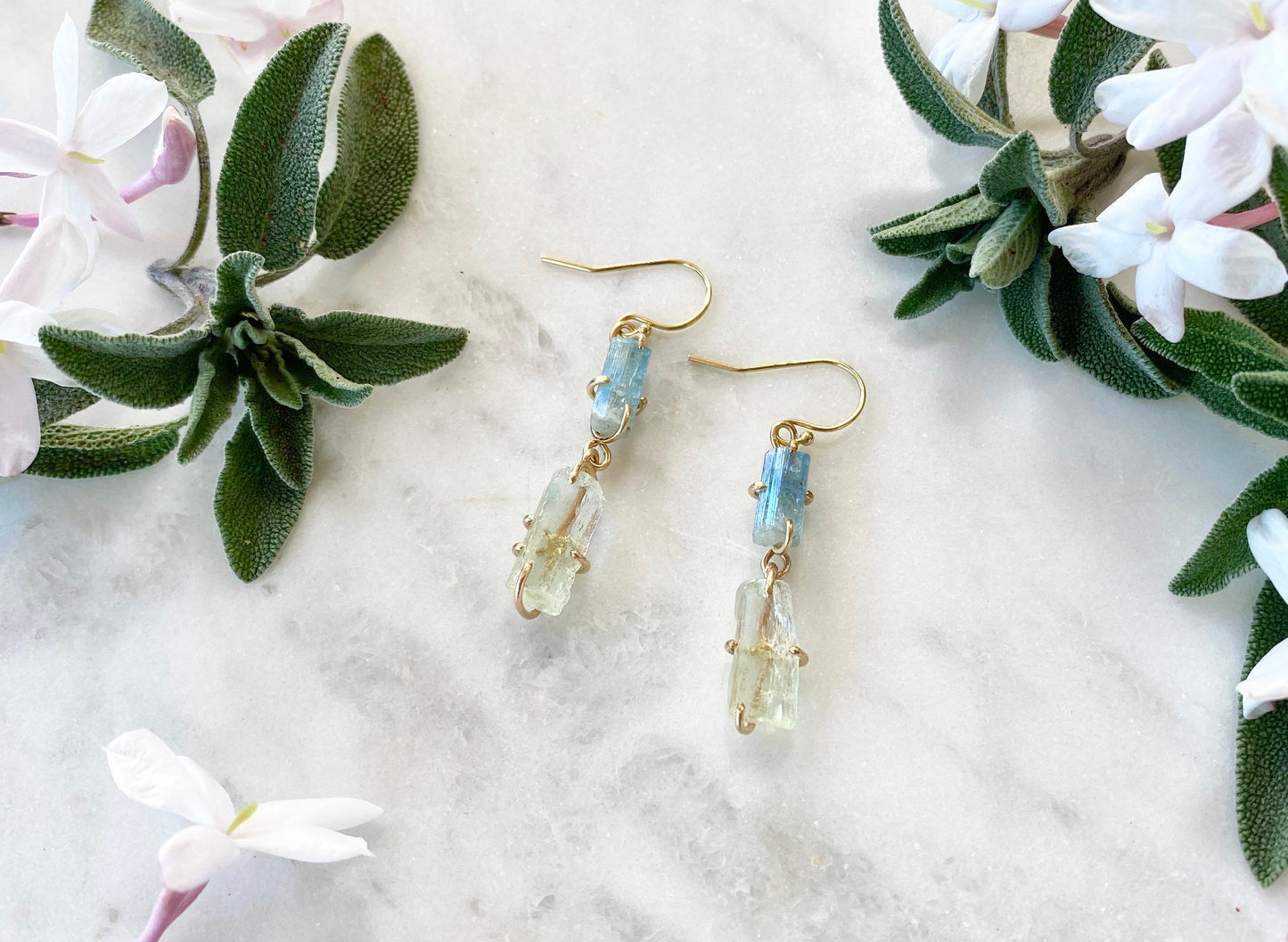 Aquamarine + Green Beryl Earrings