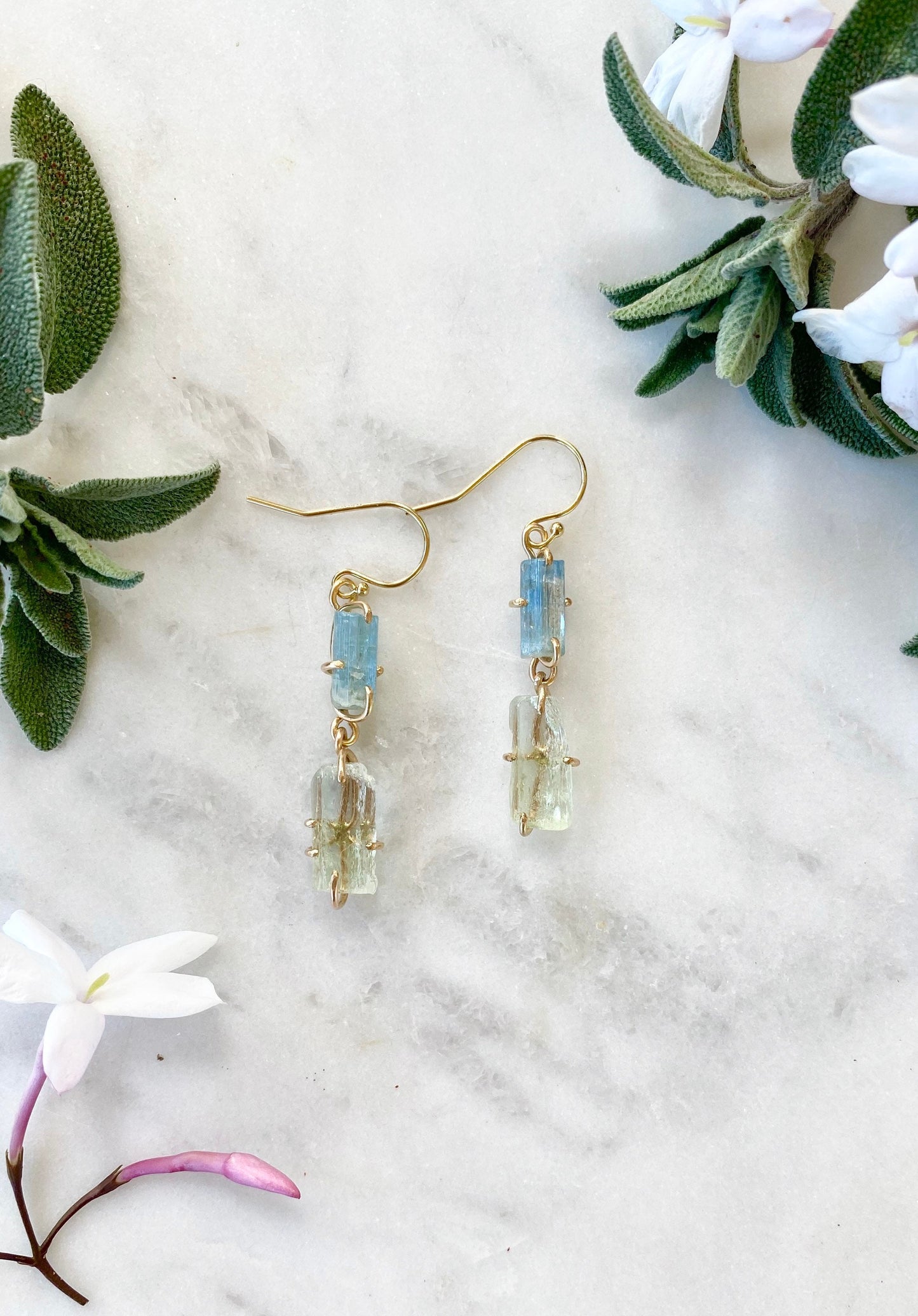 Aquamarine + Green Beryl Earrings