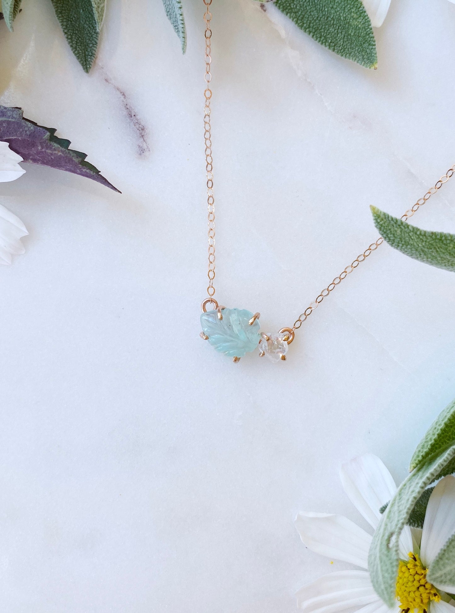 Carved Peruvian Opal + Rose Cut Rainbow Moonstone Necklace