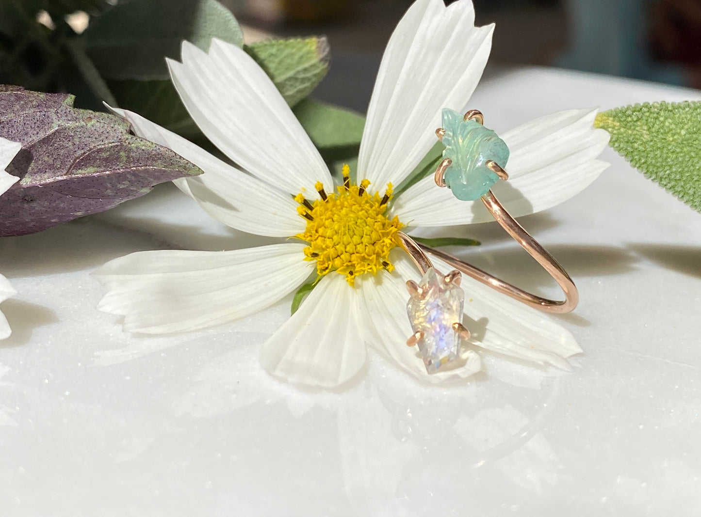Moonstone + Peruvian Opal Ring in Rose Gold