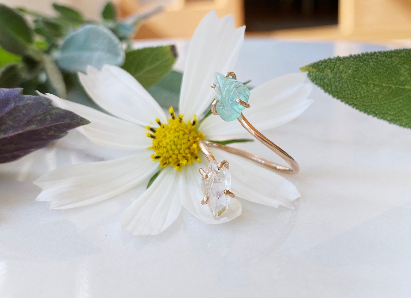 Moonstone + Peruvian Opal Ring in Rose Gold