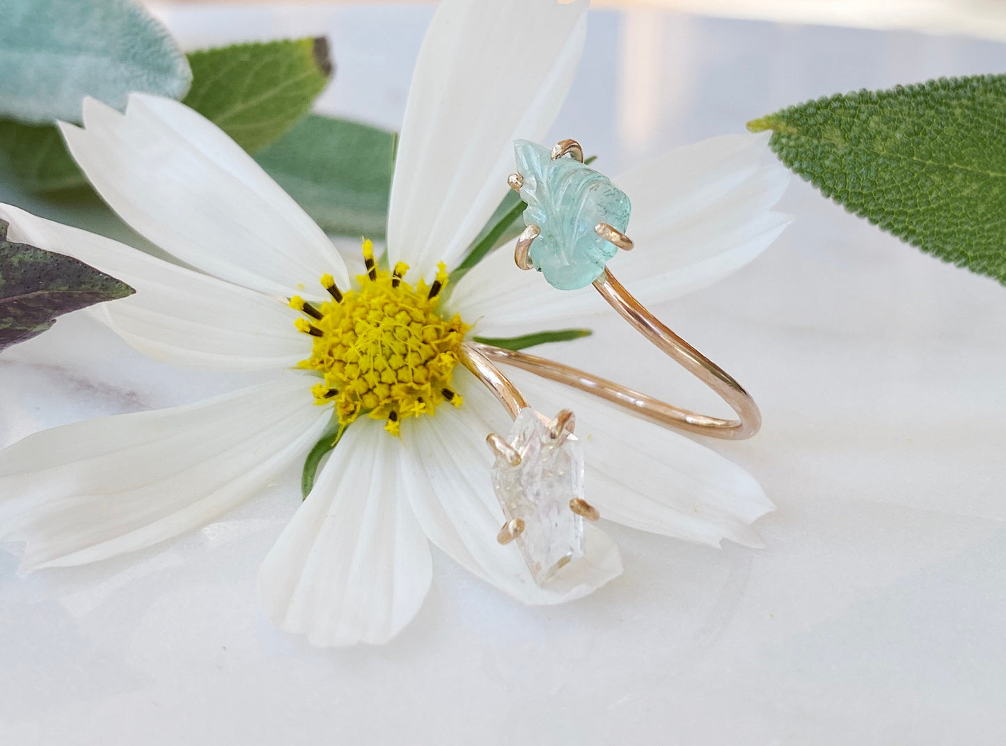 Moonstone + Peruvian Opal Ring in Rose Gold