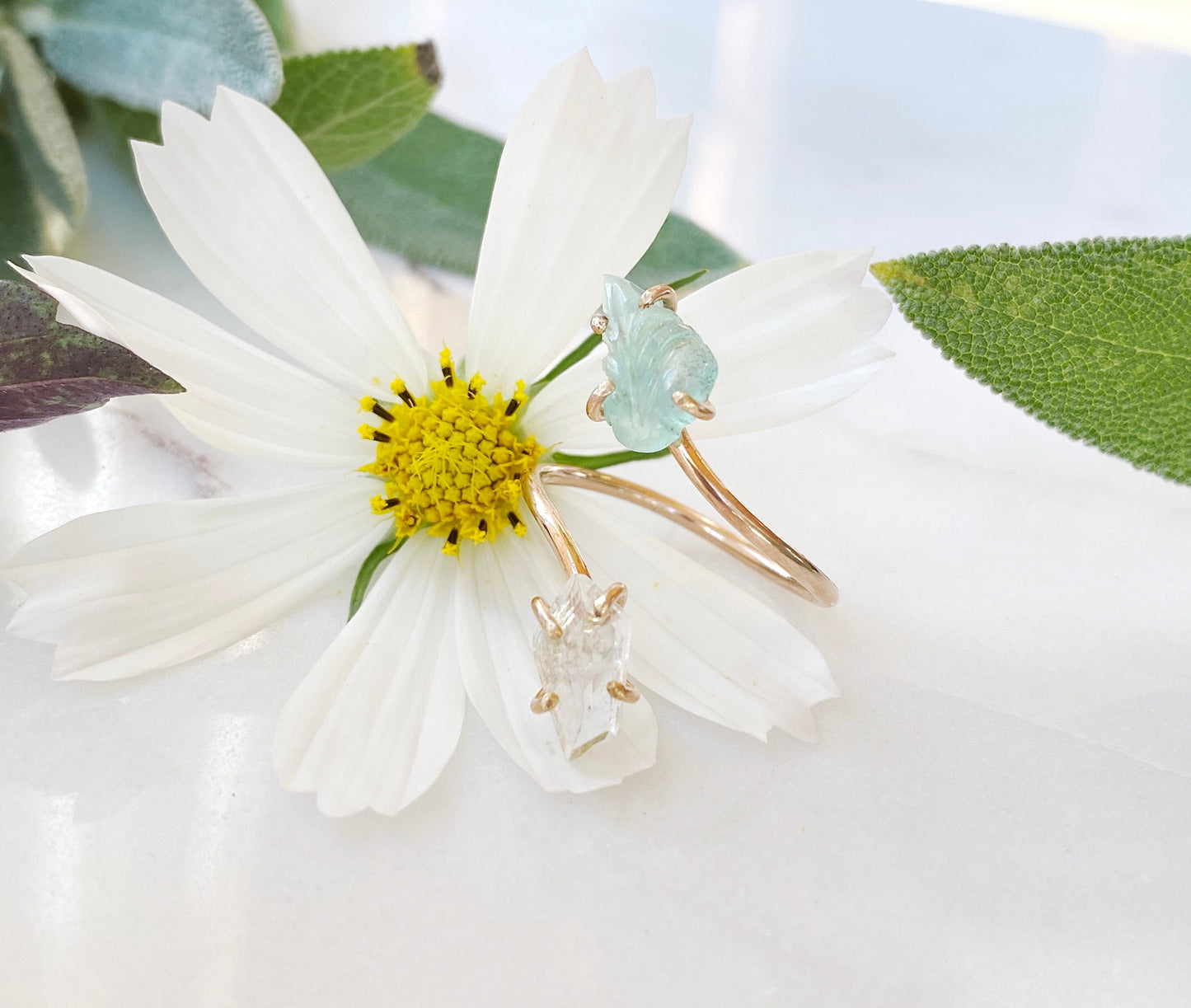 Moonstone + Peruvian Opal Ring in Rose Gold