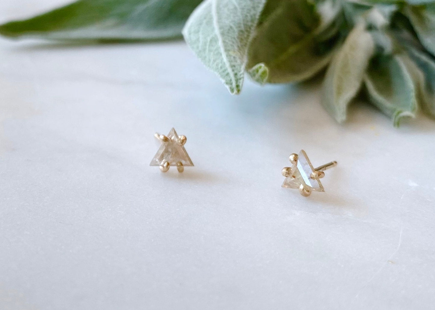 Champagne Triangle Rose Cut Diamond Stud Earrings
