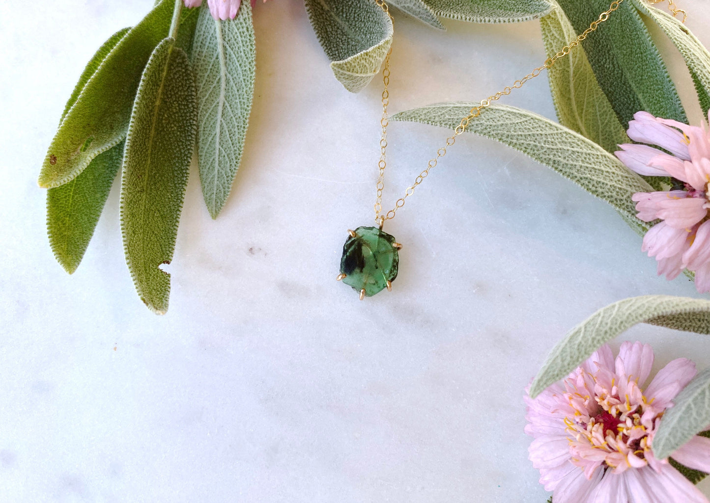 Raw Emerald Slice Pendant Necklace