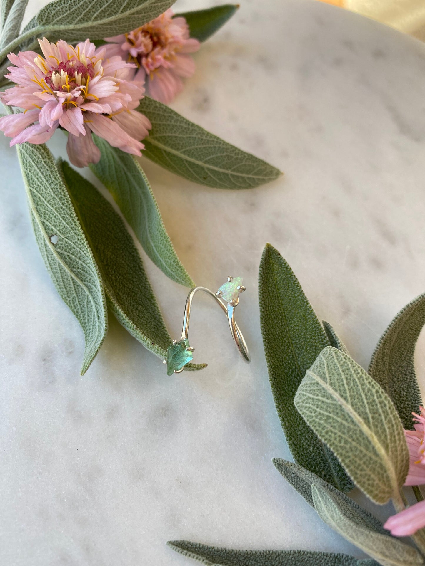 Green Tourmaline + Australian Opal Ring