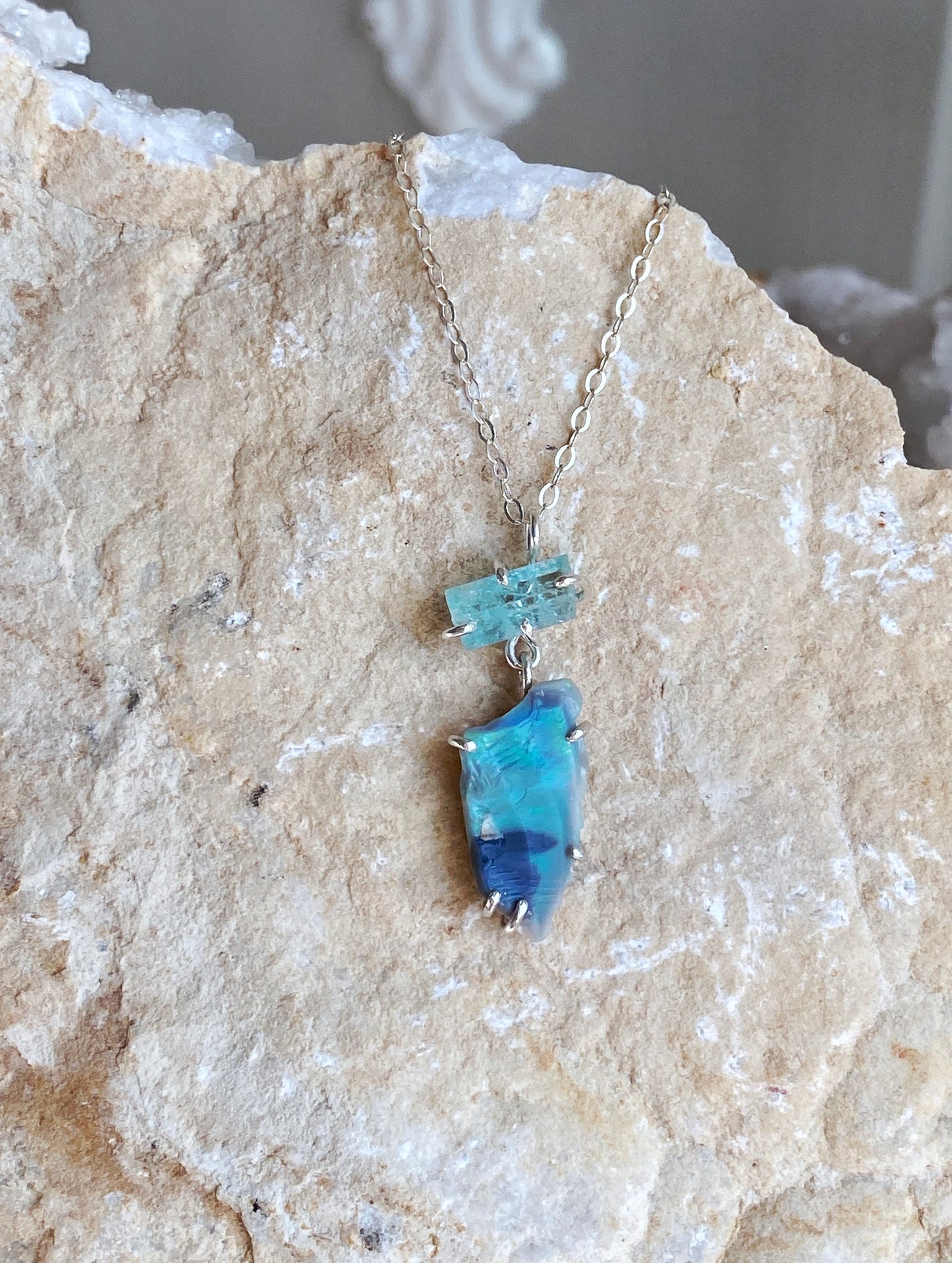 Aquamarine + Australian Opal Necklace