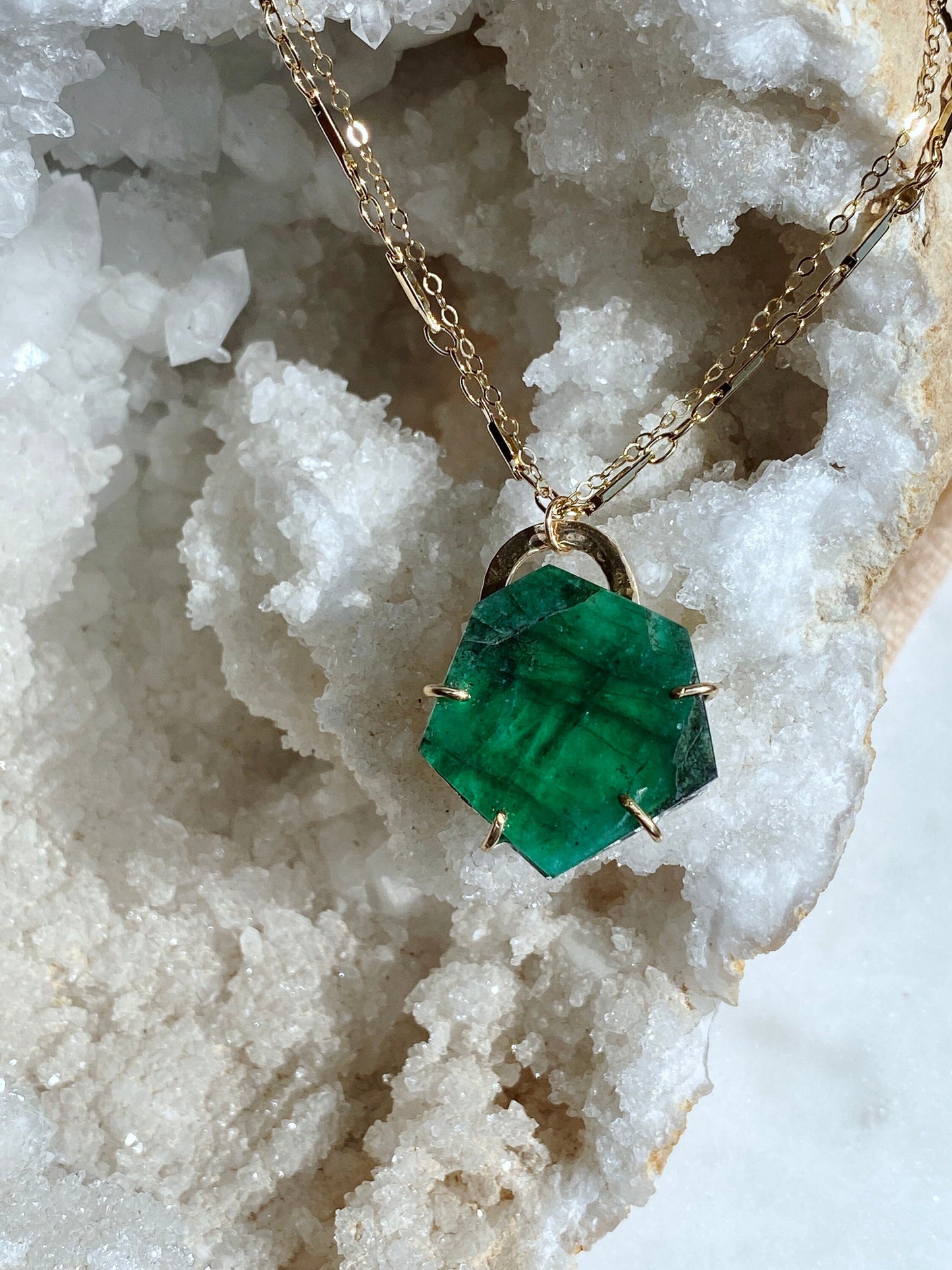 Geometric Cut Emerald Necklace