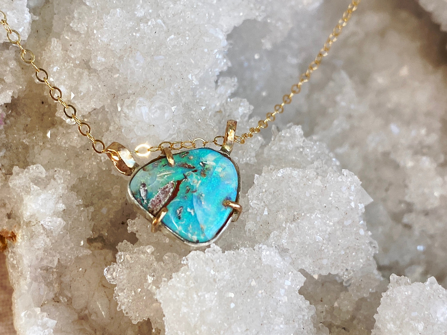Australian Opal Necklace in Mixed Metal