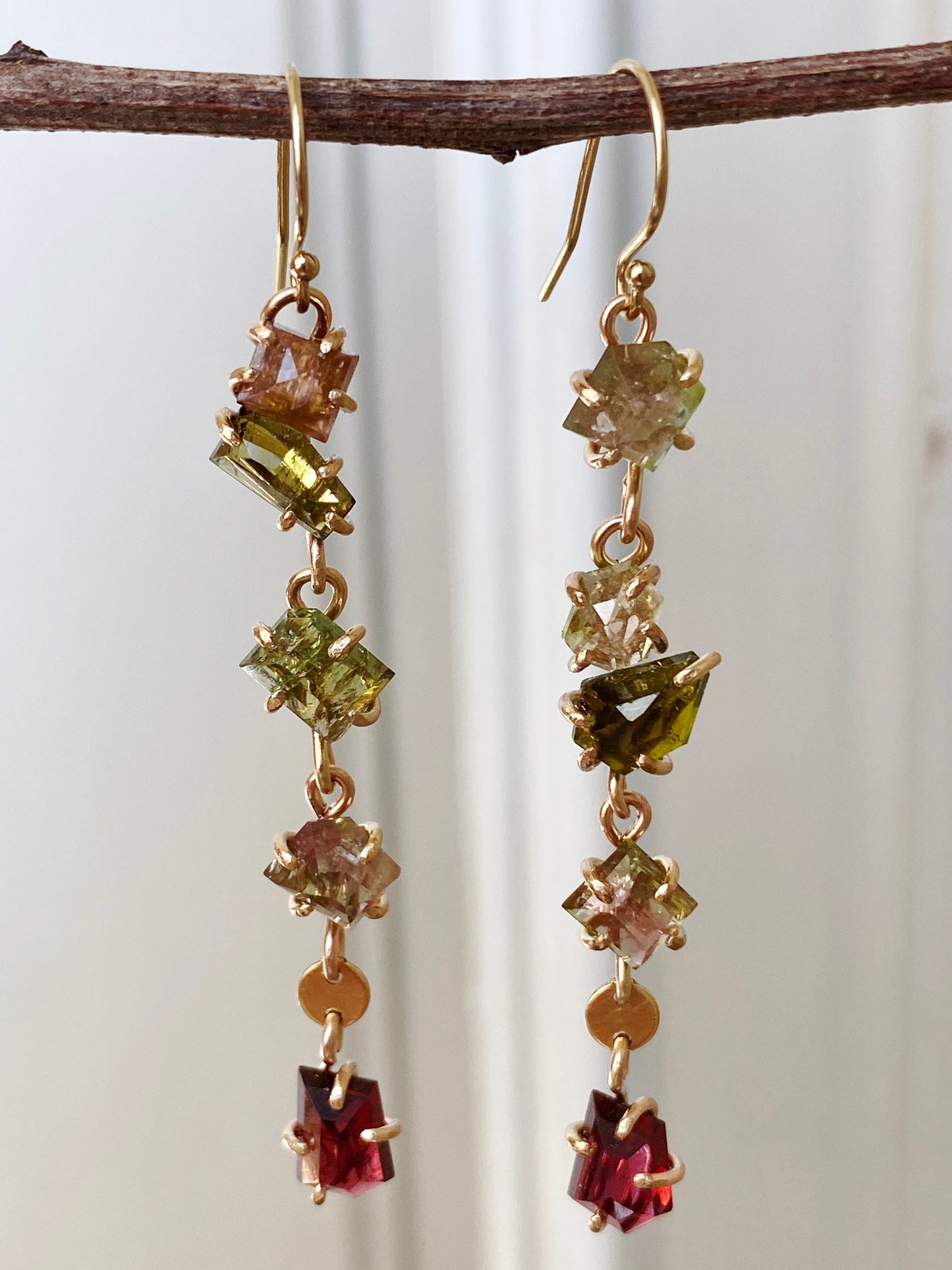 Tourmaline + Rhodolite Garnet Cluster Earrings