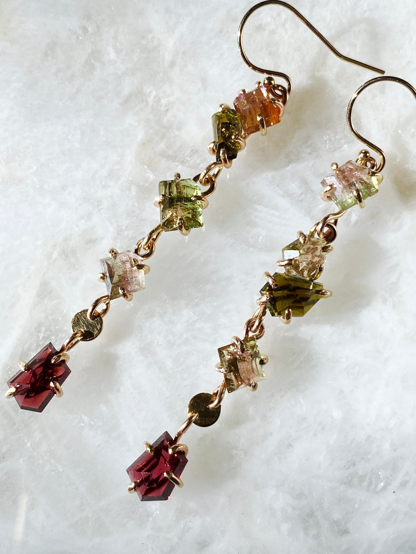 Tourmaline + Rhodolite Garnet Cluster Earrings