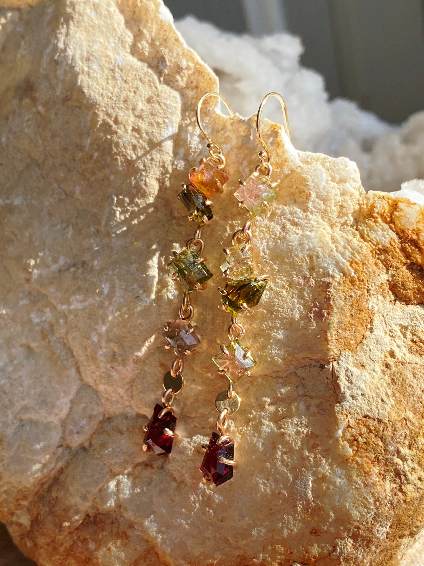 Tourmaline + Rhodolite Garnet Cluster Earrings