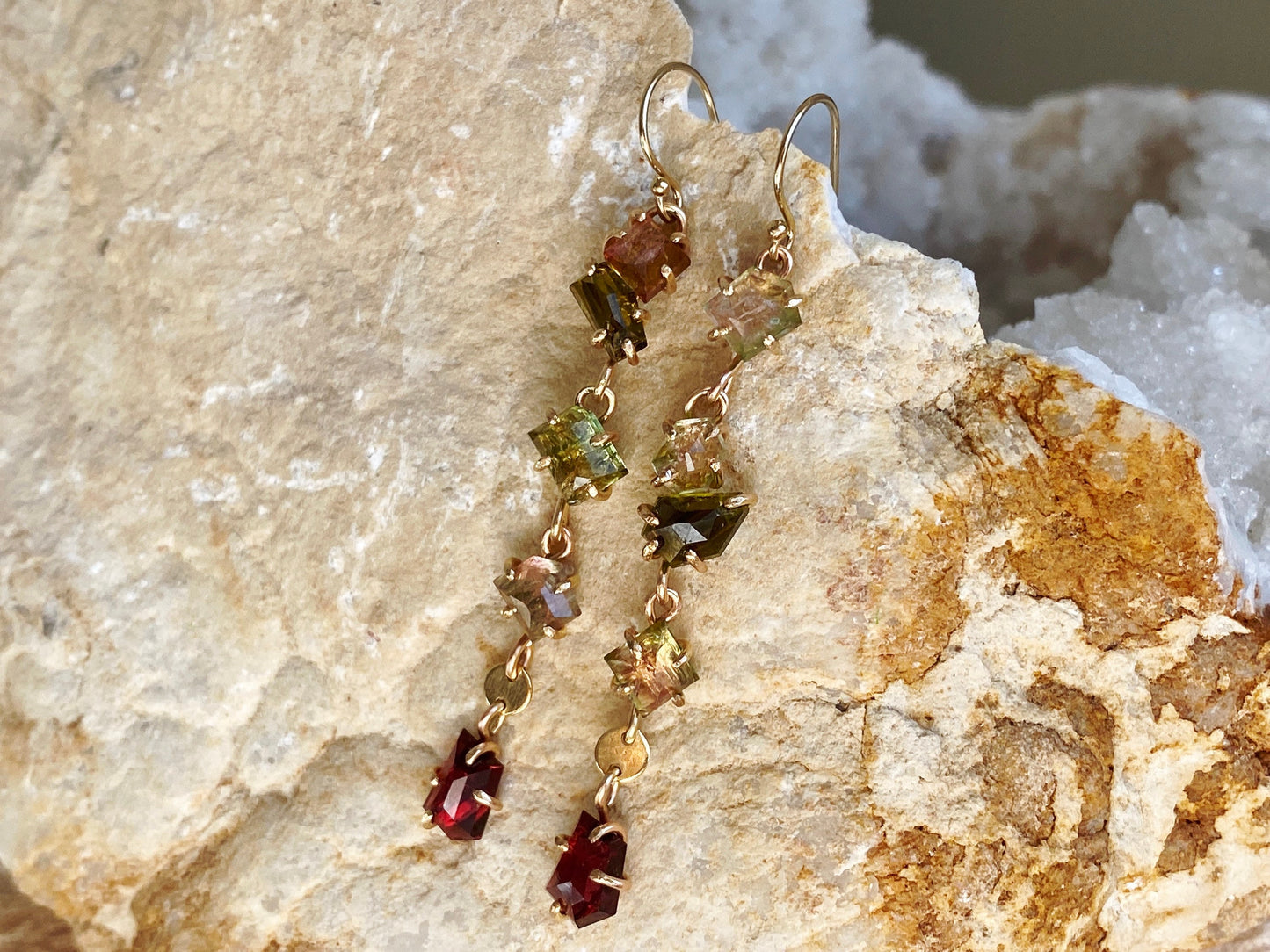 Tourmaline + Rhodolite Garnet Cluster Earrings