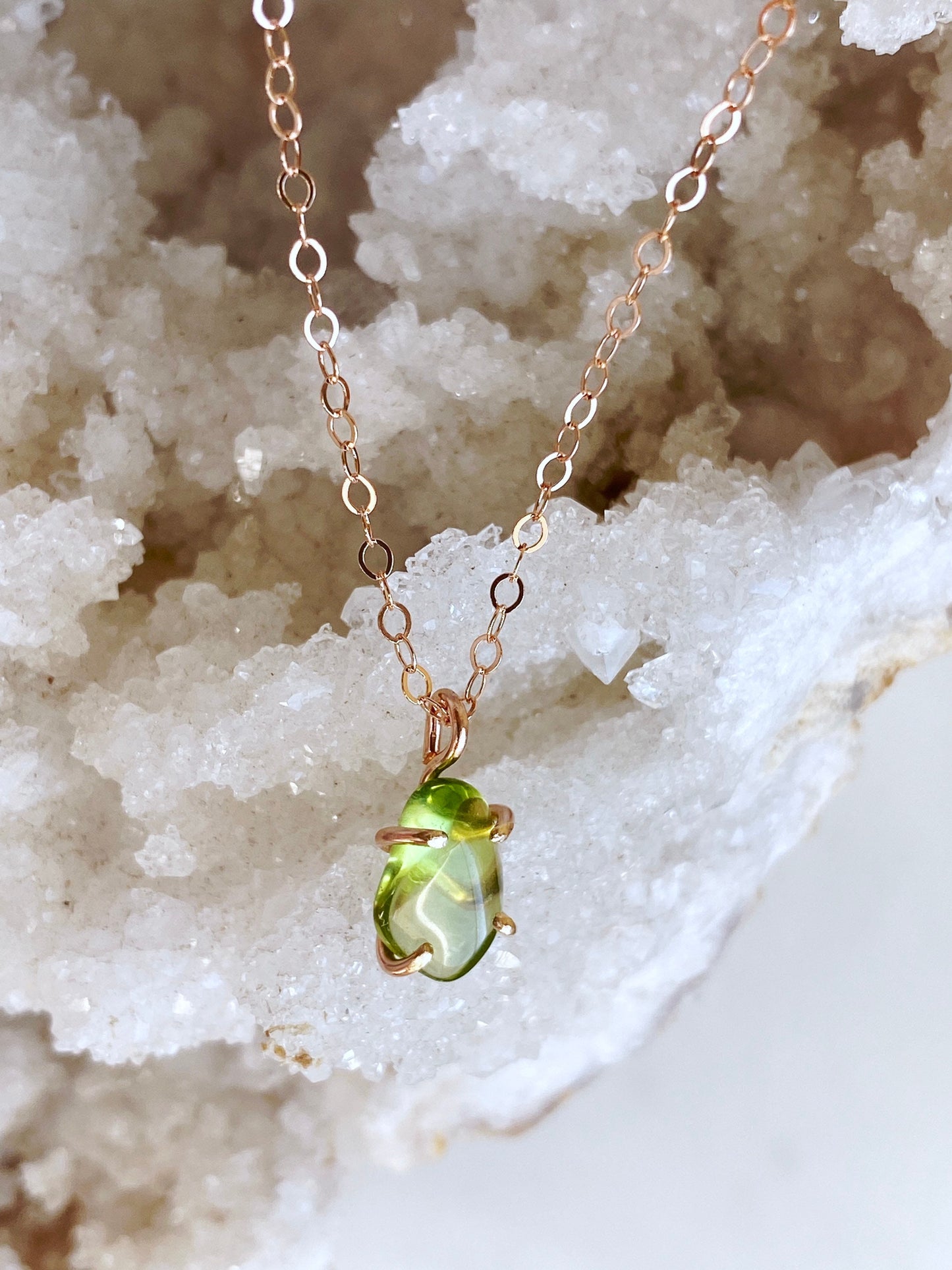 Tumbled Peridot Necklace in Rose Gold