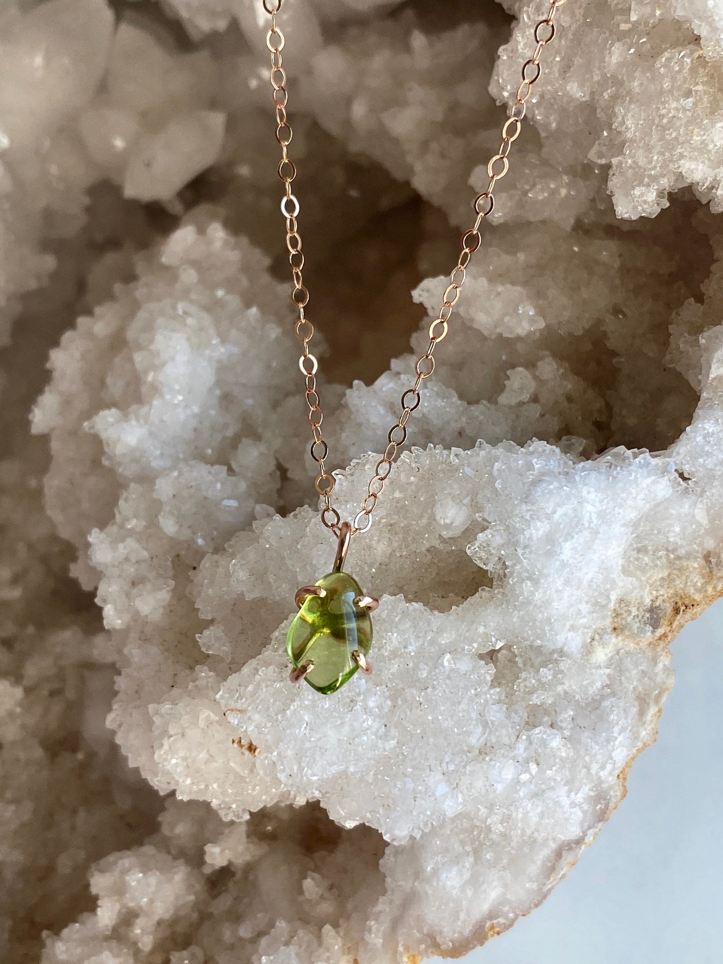 Tumbled Peridot Necklace in Rose Gold