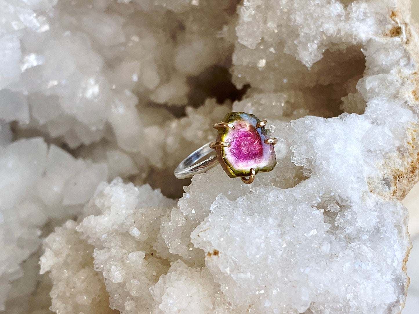 Watermelon Tourmaline Slice Ring