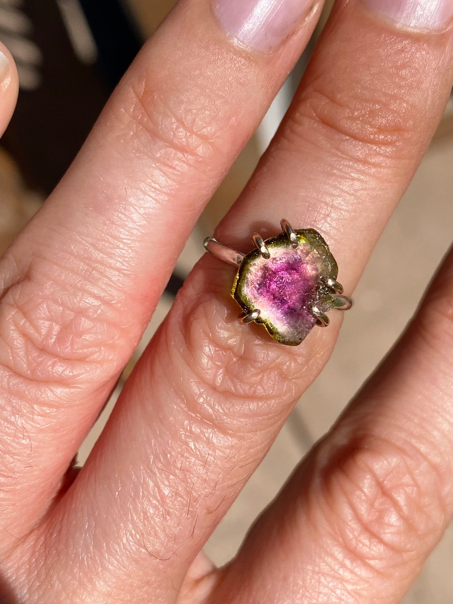 Watermelon Tourmaline Slice Ring