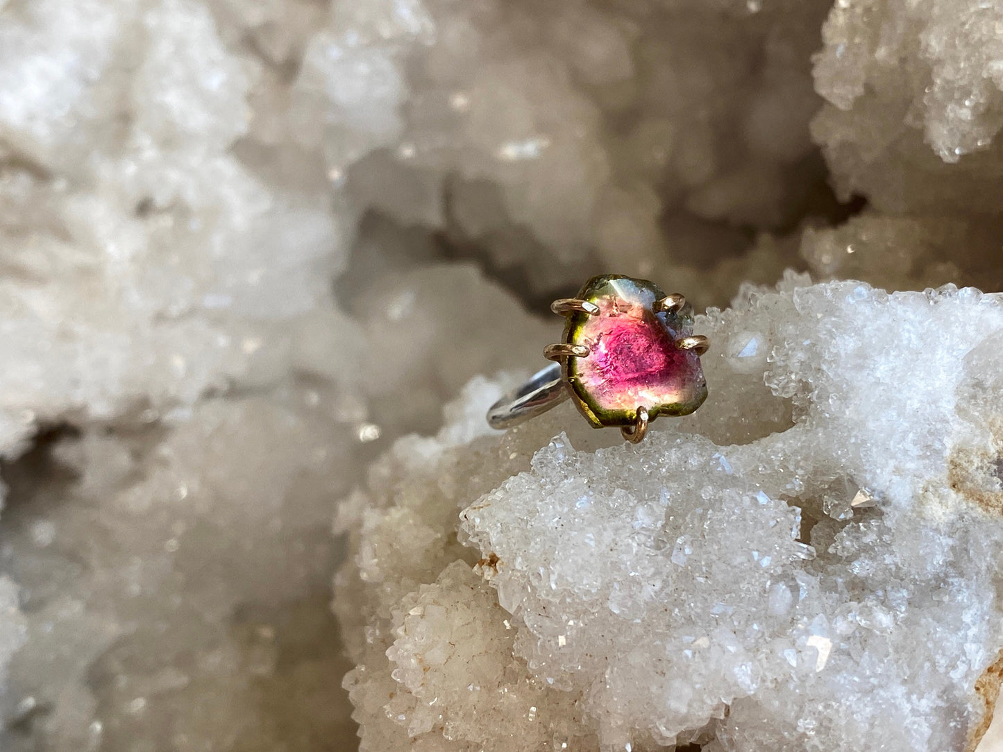 Watermelon Tourmaline Slice Ring