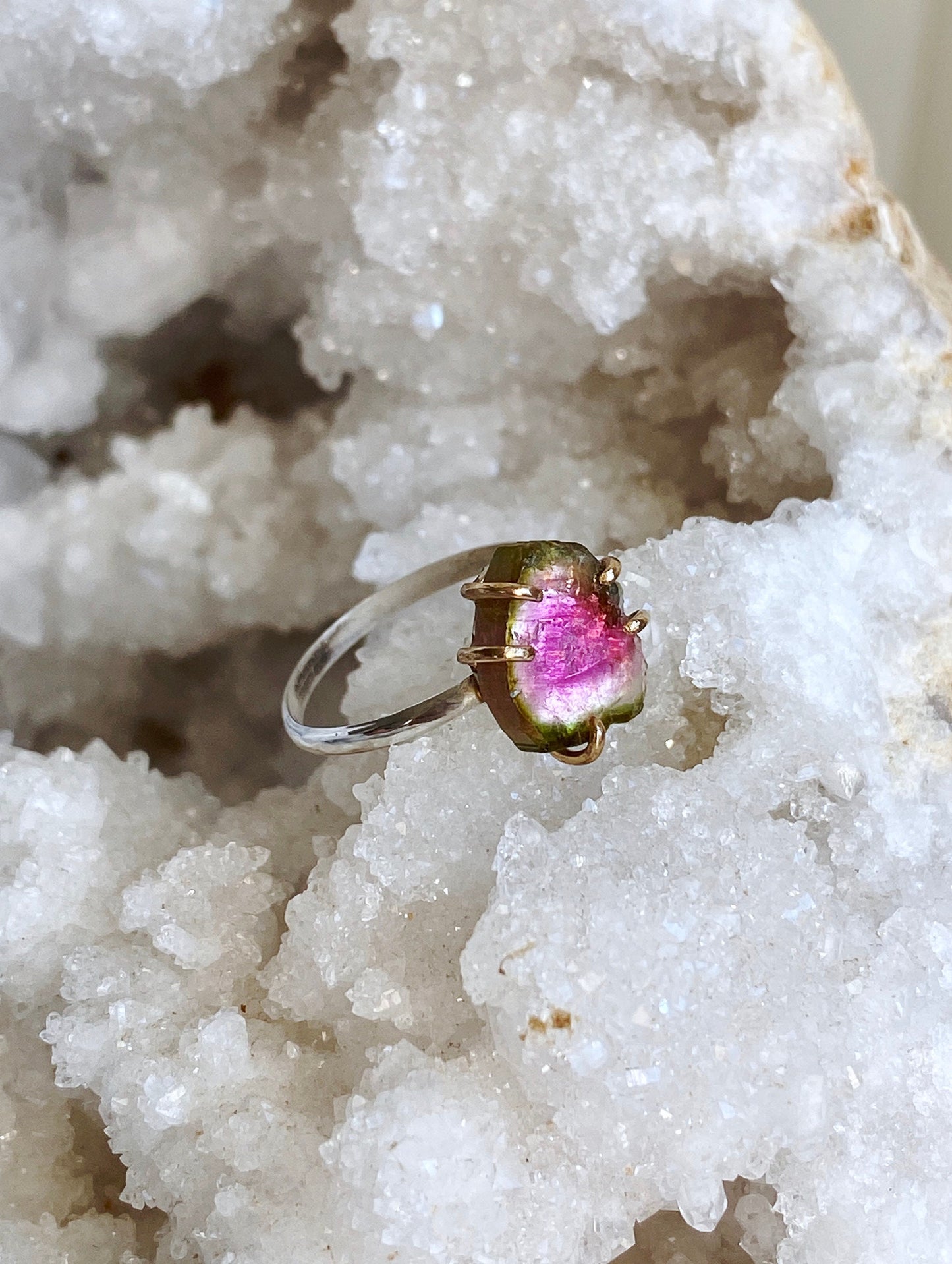 Watermelon Tourmaline Slice Ring