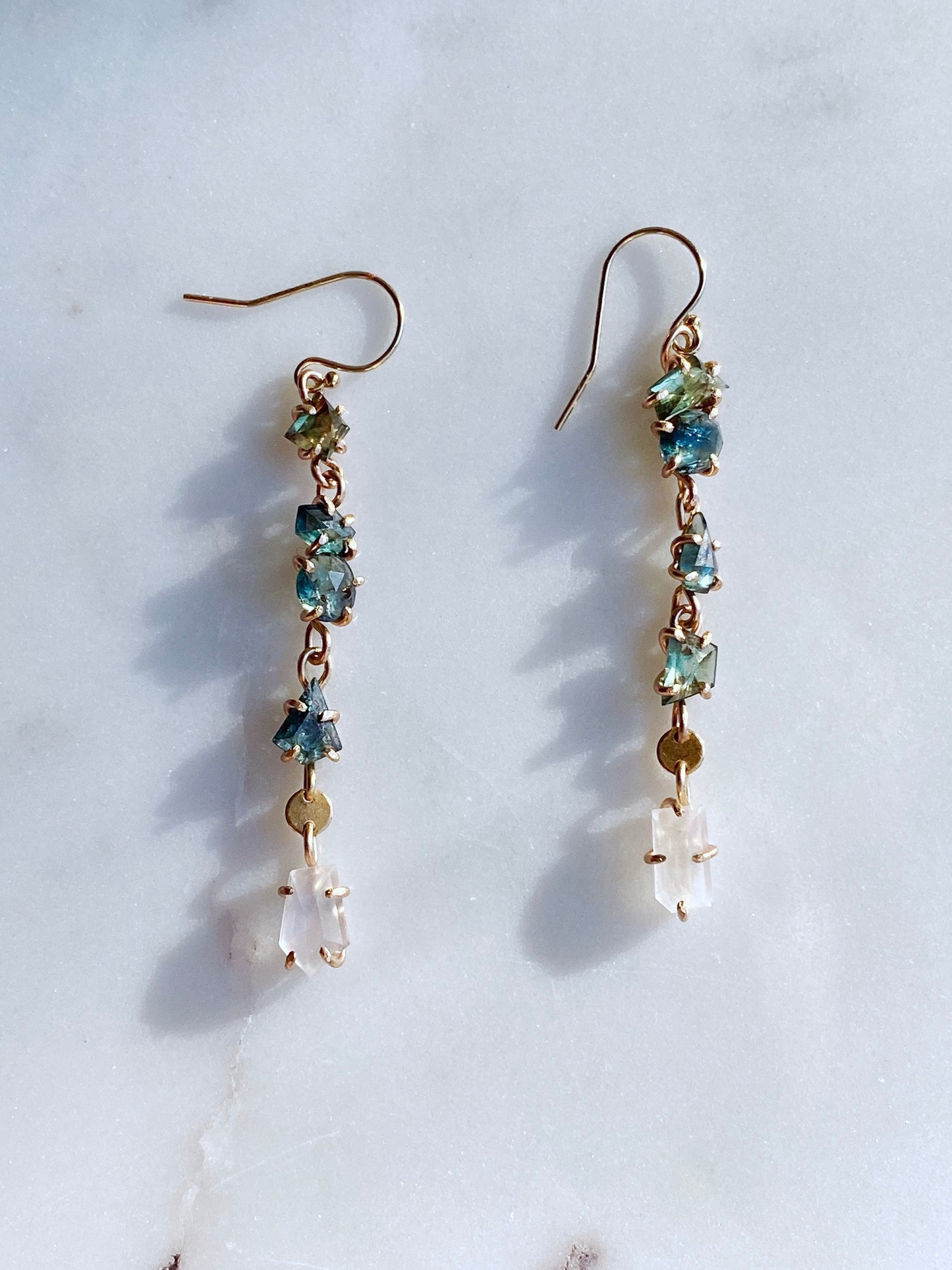 Rose Cut Sapphire + Moonstone Earrings