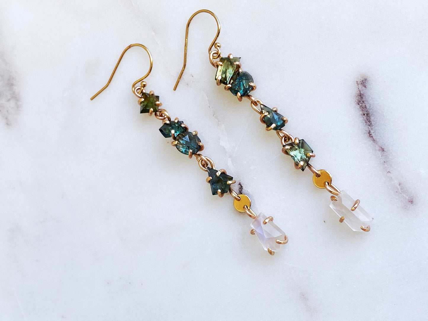Rose Cut Sapphire + Moonstone Earrings