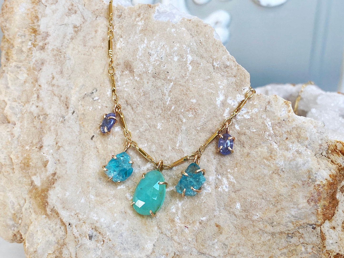 Peruvian Opal + Apatite + Tanzanite Necklace