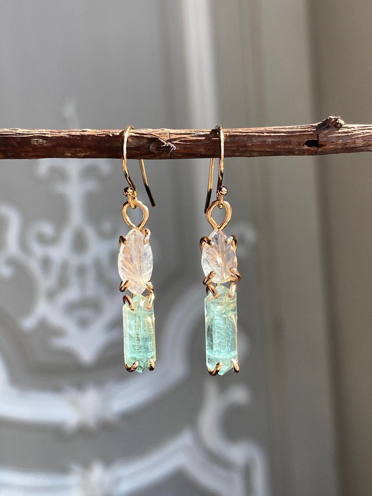 Rainbow Moonstone + Tourmaline Earrings